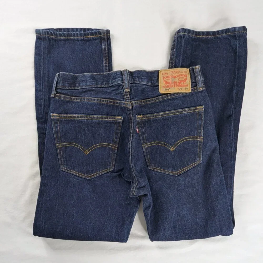 Levi's Retro Dark Wash Blue Denim 505 Straight Leg Jeans
